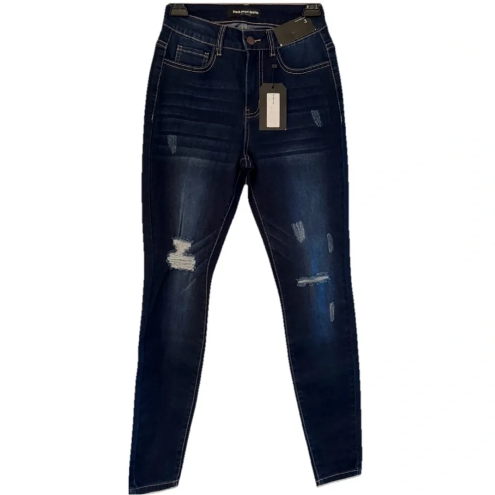 Black Pearl Denim Los Angeles Indigo Women’s  Blue Distressed Skinny Jean Size 3